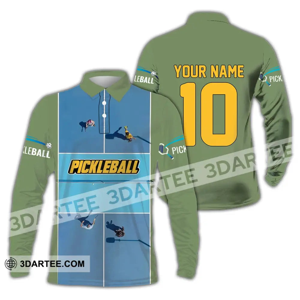 Unisex Shirt Custom Name And Number Pickleball T-Shirt For Club Gift Players Long Sleeve Polo / S