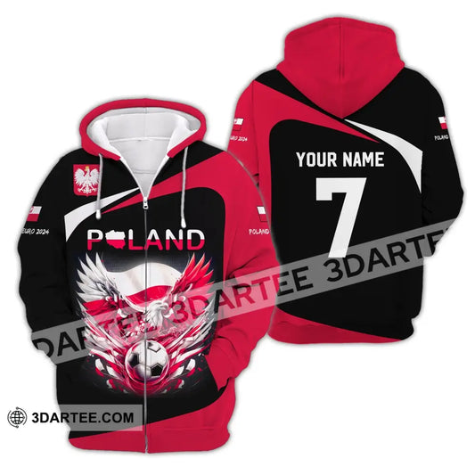 Unisex Shirt Custom Name And Number Poland Football 2024 Polo Long Sleeve Zipper Hoodie / S T-Shirt