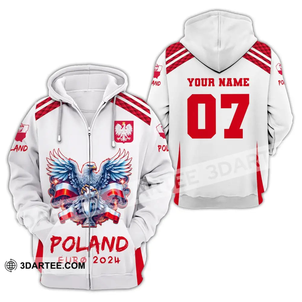 Unisex Shirt Custom Name And Number Poland Football 2024 Polo Long Sleeve Zipper Hoodie / S T-Shirt