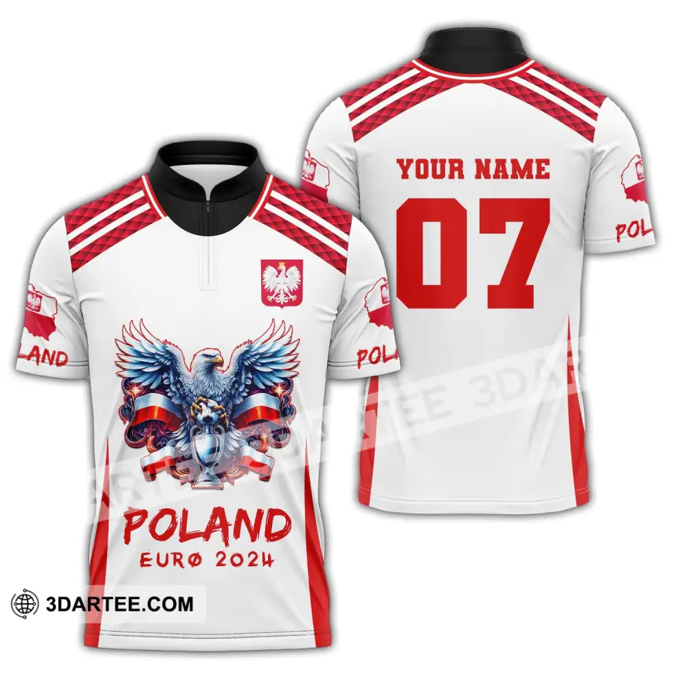 Unisex Shirt Custom Name And Number Poland Football 2024 Polo Long Sleeve Zipper / S T-Shirt