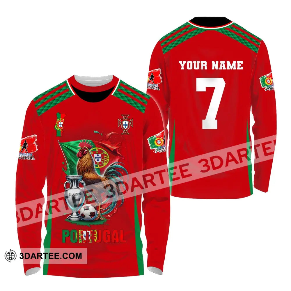 Unisex Shirt Custom Name And Number Portugal Euro 2024 Football Polo Long Sleeve / S T-Shirt