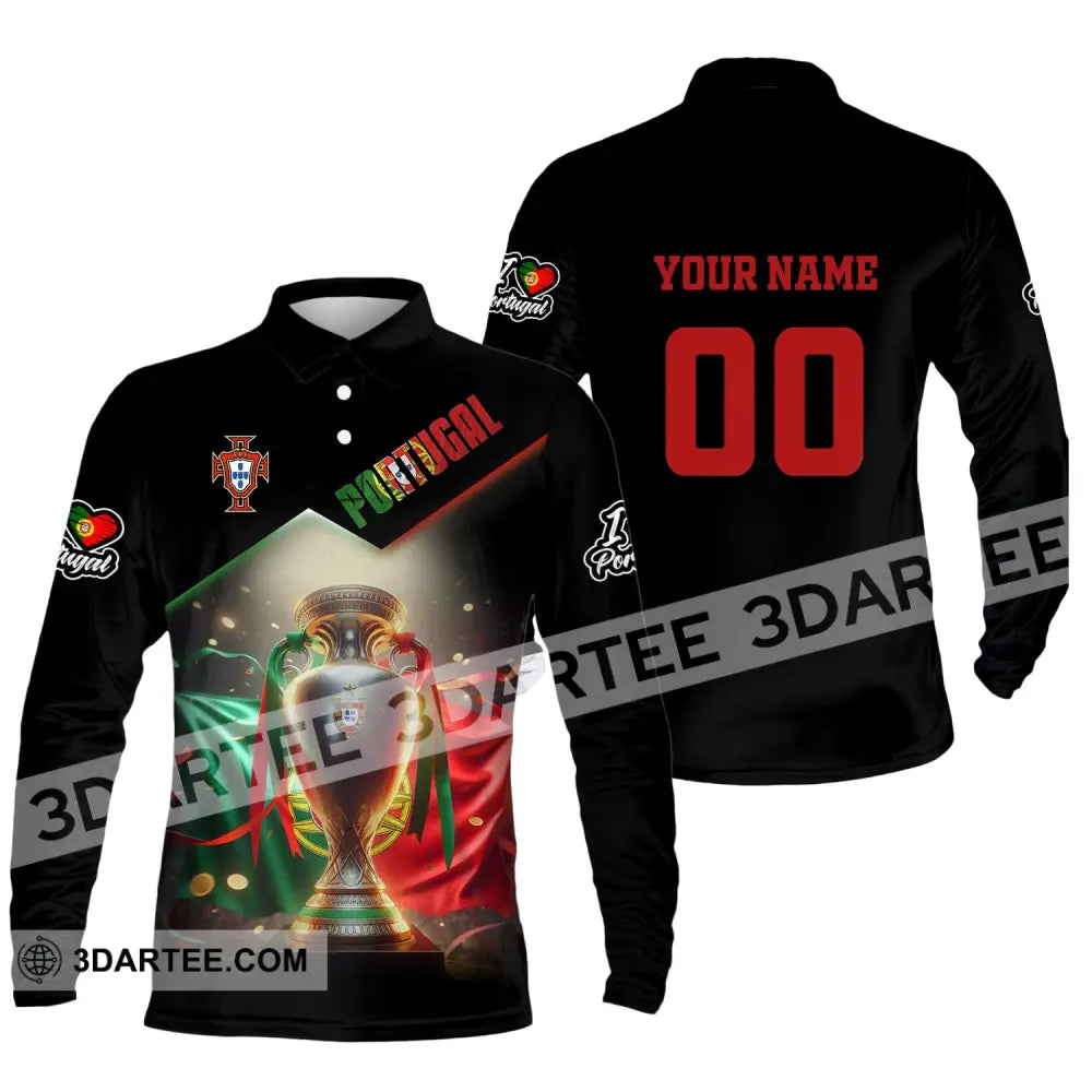 Unisex Shirt Custom Name And Number Portugal Euro 2024 Football Polo Long Sleeve / S T-Shirt