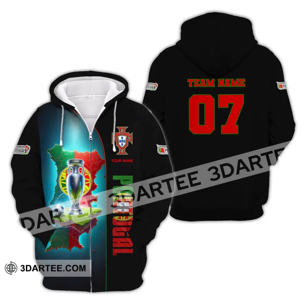 Unisex Shirt Custom Name And Number Portugal Euro 2024 Football Polo Long Sleeve Zipper Hoodie / S