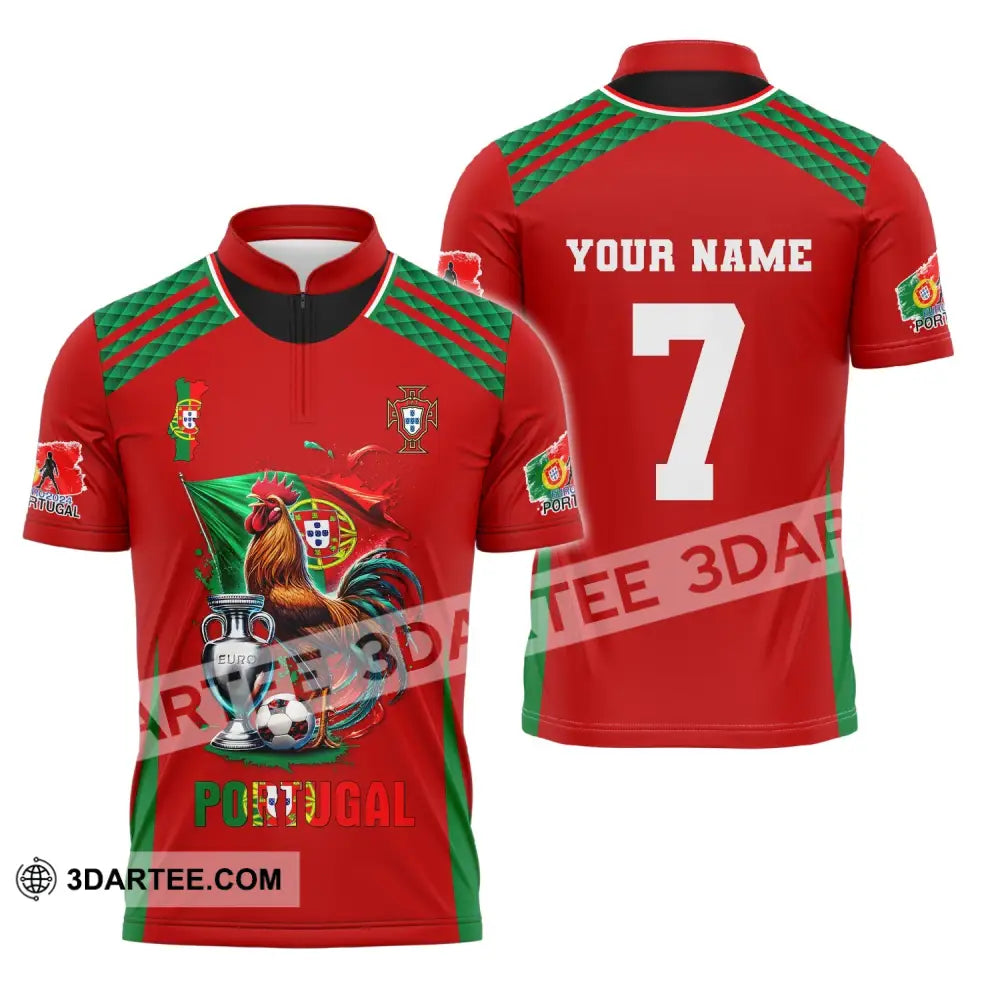 Unisex Shirt Custom Name And Number Portugal Euro 2024 Football Polo Long Sleeve Zipper / S T-Shirt