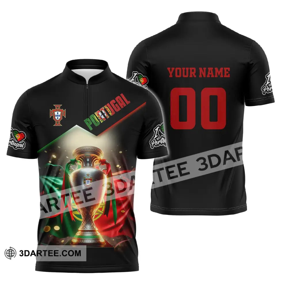 Unisex Shirt Custom Name And Number Portugal Euro 2024 Football Polo Long Sleeve Zipper / S T-Shirt