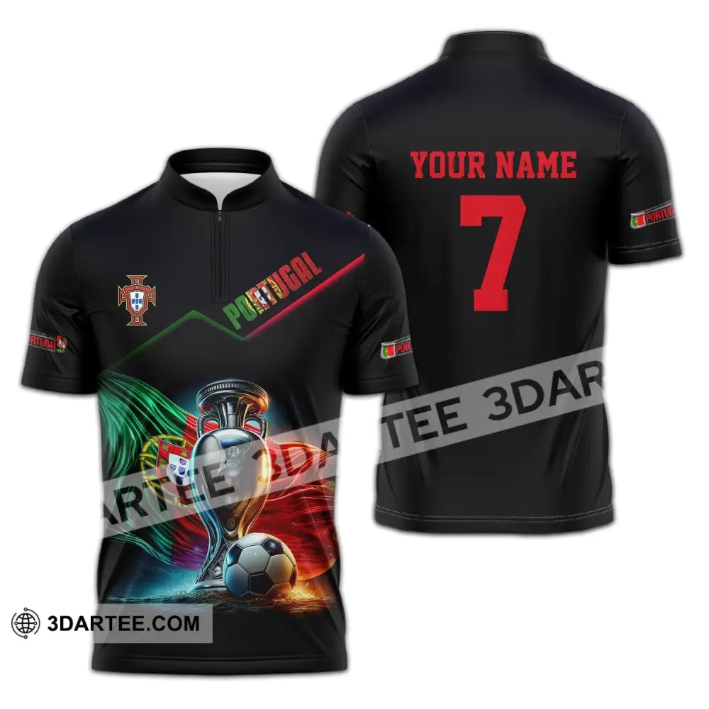 Unisex Shirt - Custom Name And Number Portugal Euro 2024 Team Zipper Polo / S T-Shirt