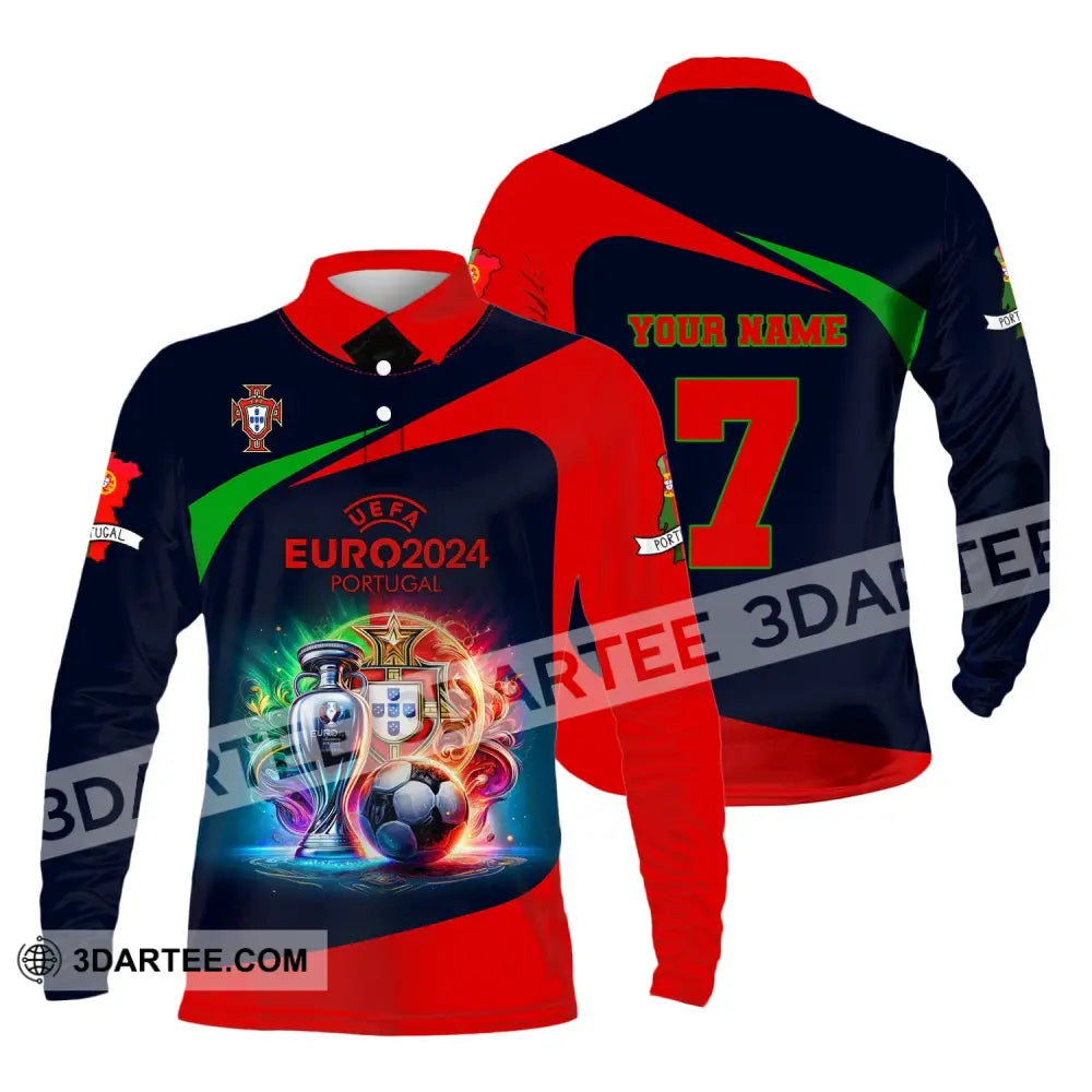 Unisex Shirt Custom Name And Number Portugal Football Euro 2024 Polo Long Sleeve / S T-Shirt