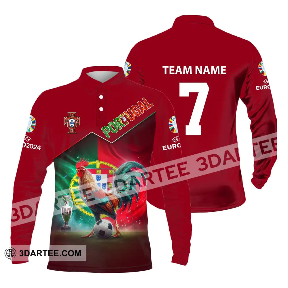 Unisex Shirt Custom Name And Number Portugal Football Euro 2024 Polo Long Sleeve / S T-Shirt