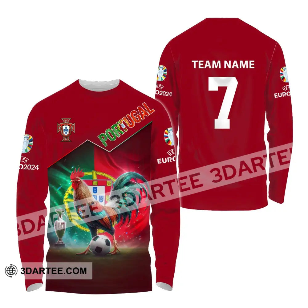 Unisex Shirt Custom Name And Number Portugal Football Euro 2024 Polo Long Sleeve / S T-Shirt