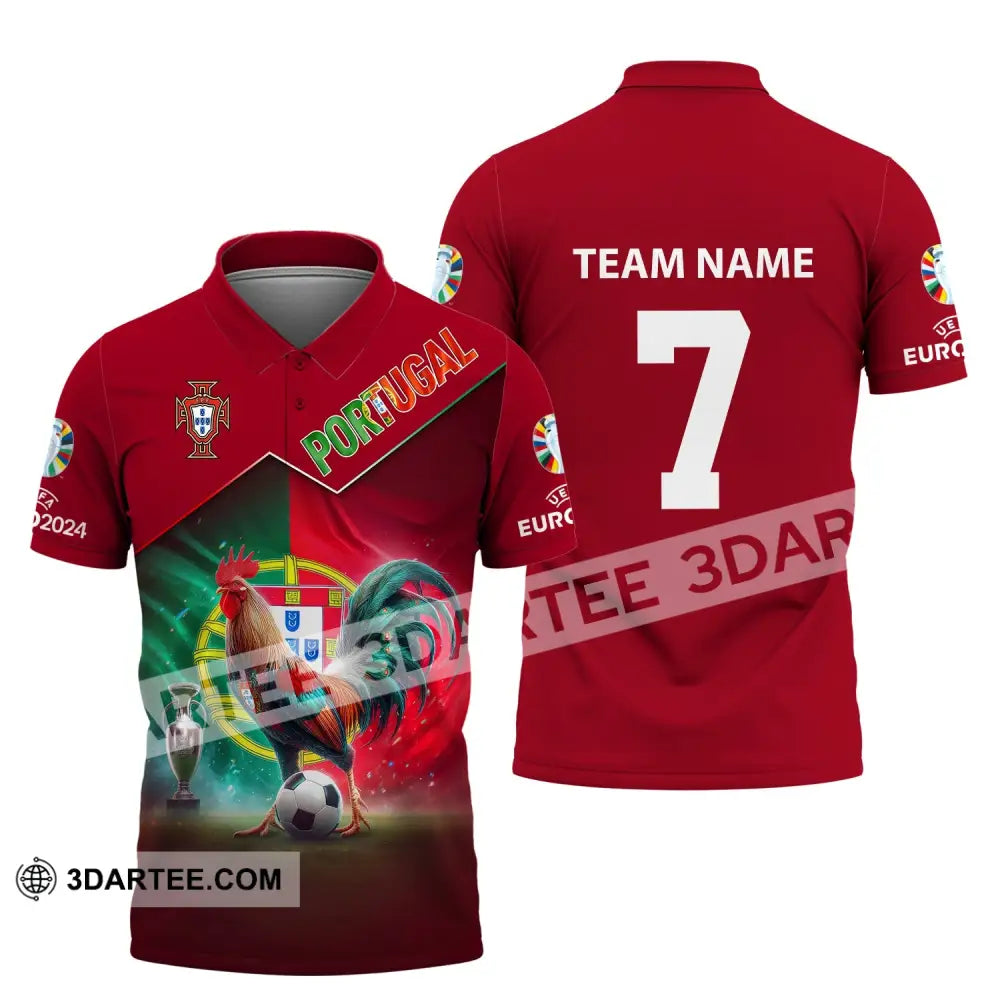 Unisex Shirt Custom Name And Number Portugal Football Euro 2024 Polo Long Sleeve / S T-Shirt