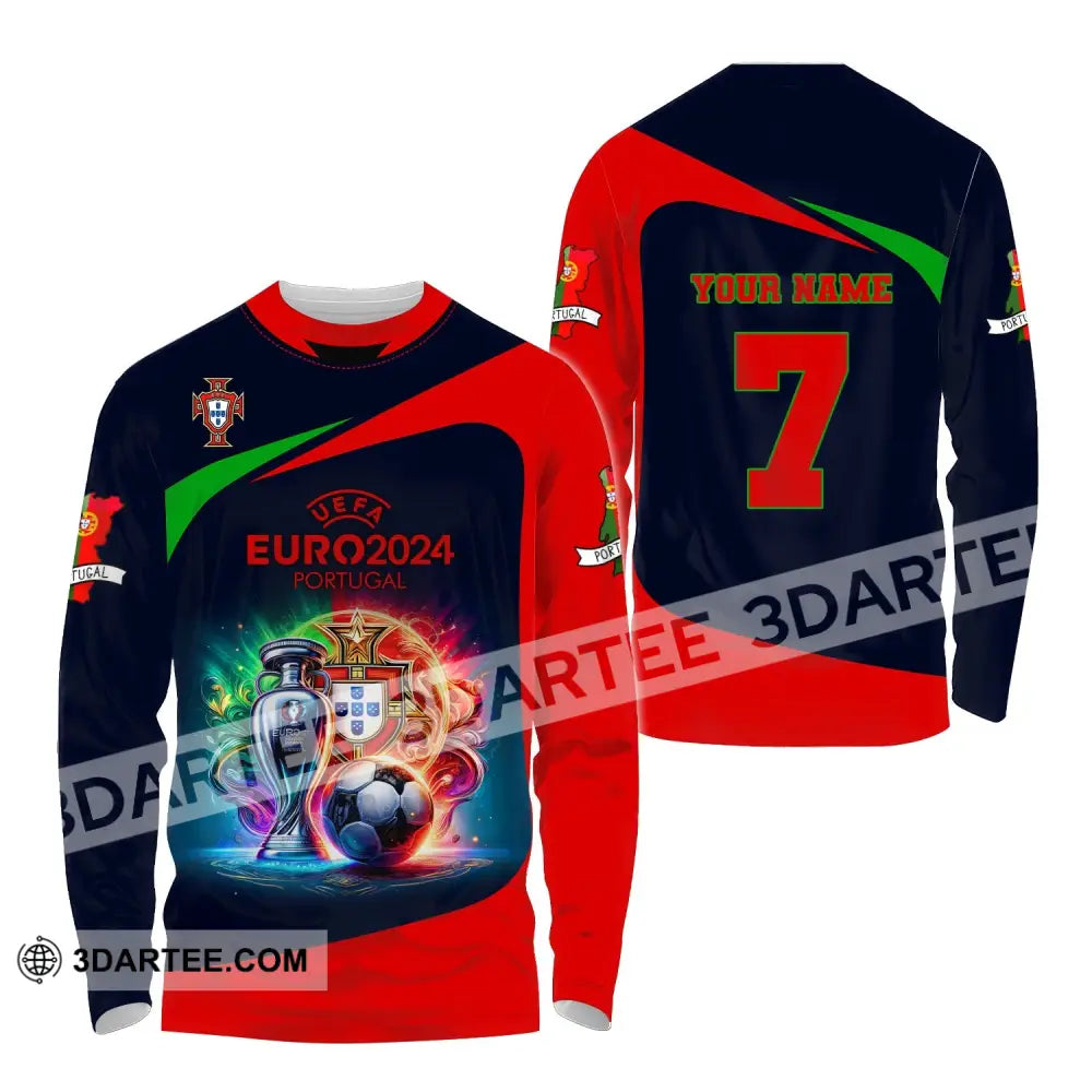 Unisex Shirt Custom Name And Number Portugal Football Euro 2024 Polo Long Sleeve / S T-Shirt