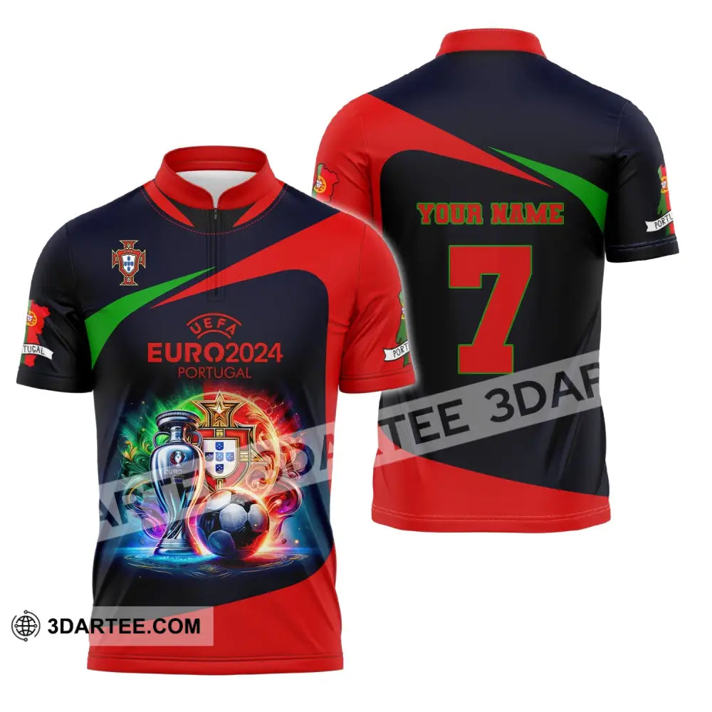 Unisex Shirt Custom Name And Number Portugal Football Euro 2024 Polo Long Sleeve / S T-Shirt