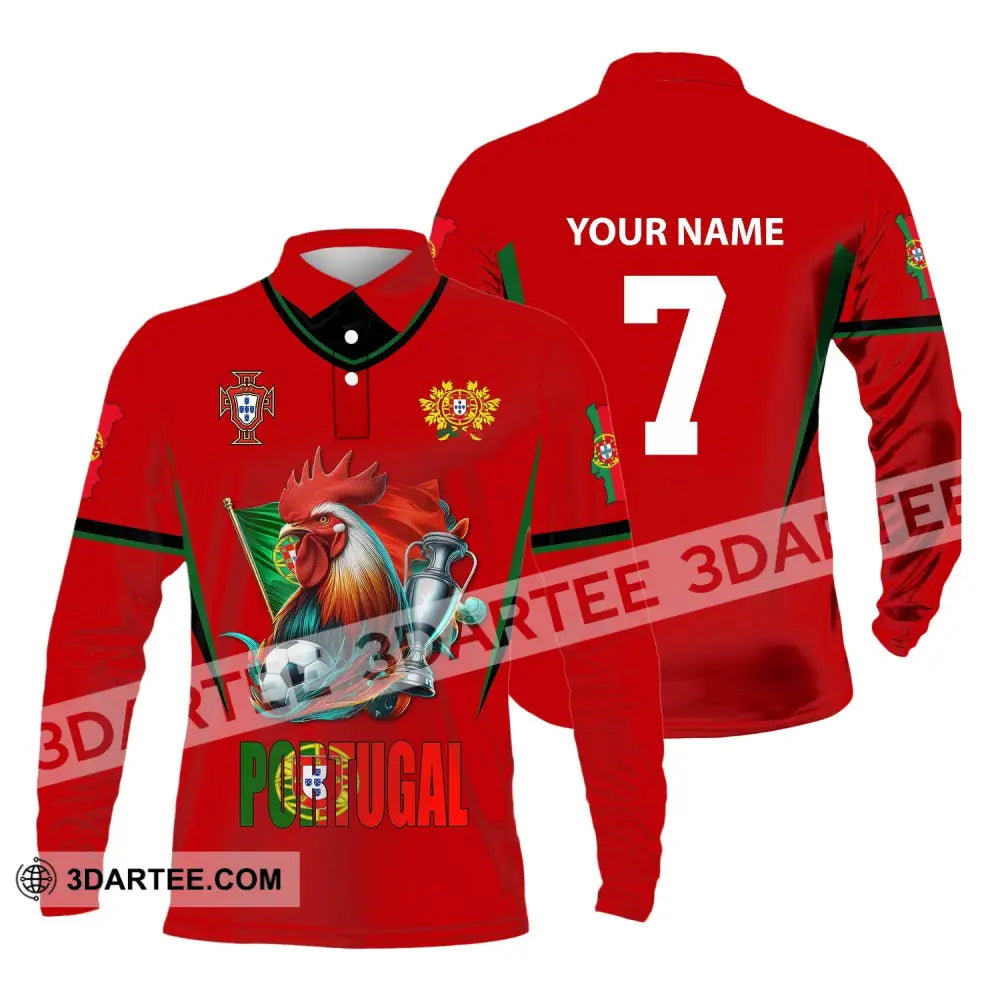 Unisex Shirt Custom Name And Number Portugal Football Euro 2024 Polo Long Sleeve / S T-Shirt