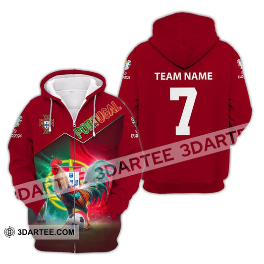 Unisex Shirt Custom Name And Number Portugal Football Euro 2024 Polo Long Sleeve Zipper Hoodie / S