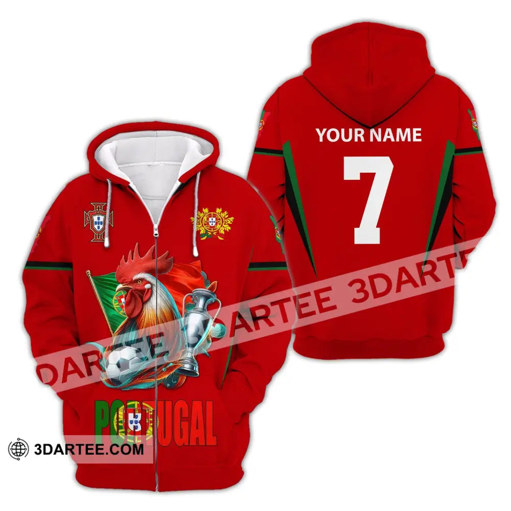 Unisex Shirt Custom Name And Number Portugal Football Euro 2024 Polo Long Sleeve Zipper Hoodie / S