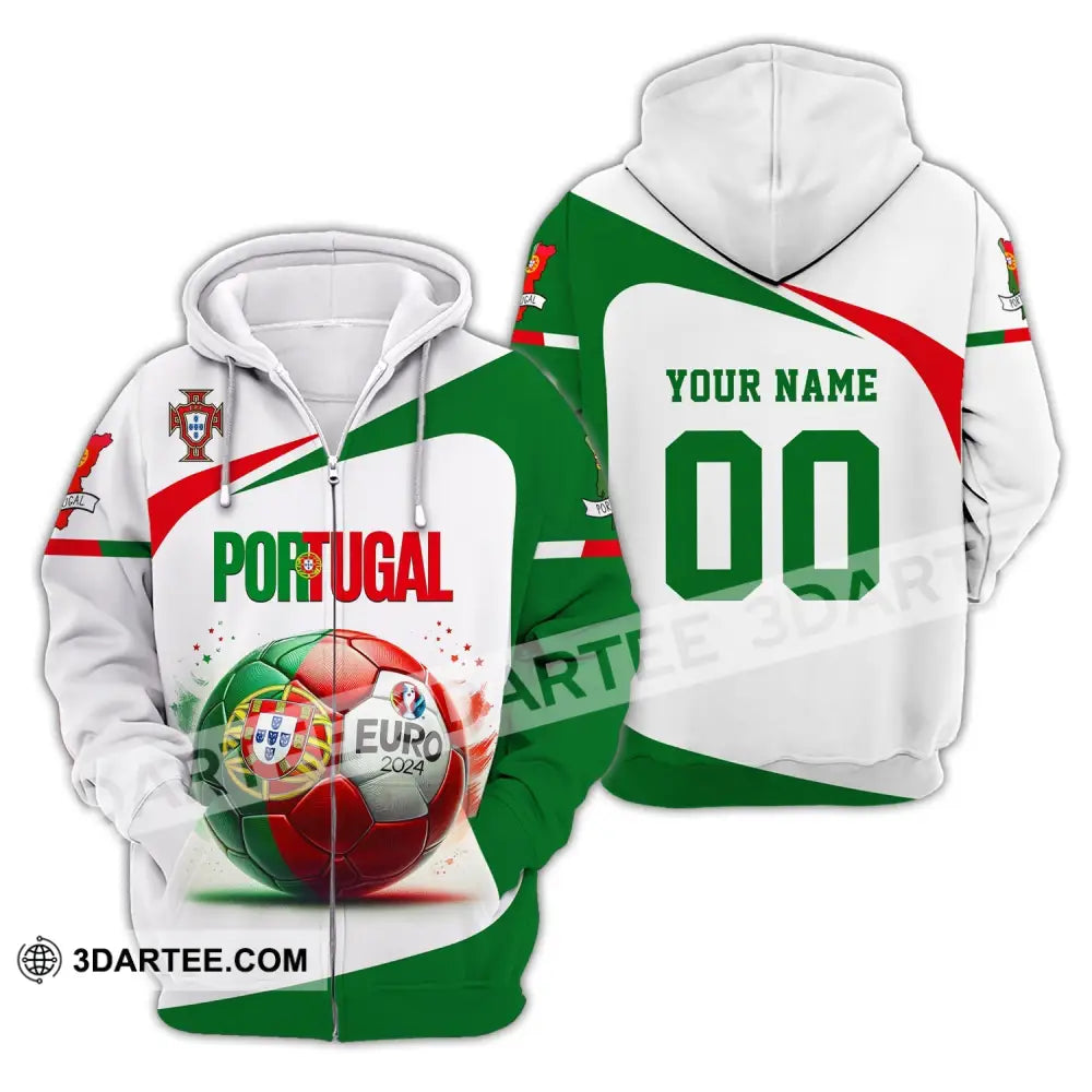 Unisex Shirt Custom Name And Number Portugal Football Euro 2024 Polo Long Sleeve Zipper Hoodie / S