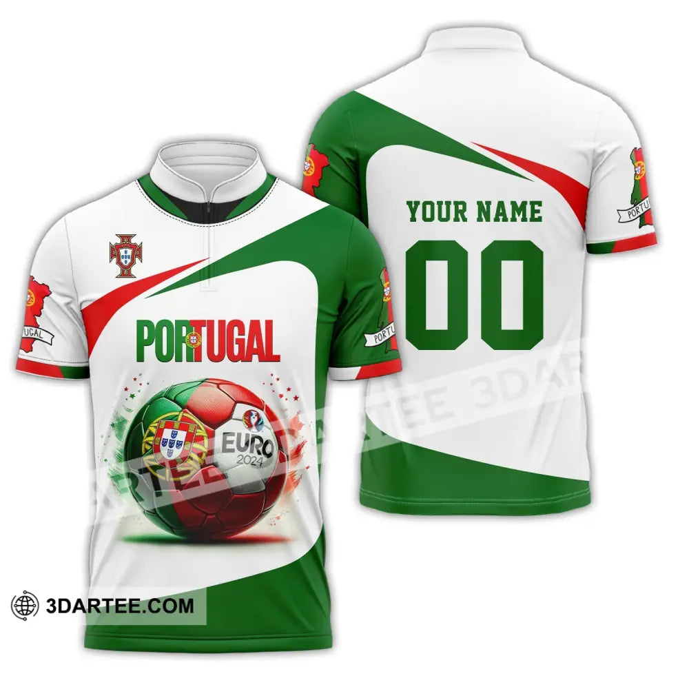 Unisex Shirt Custom Name And Number Portugal Football Euro 2024 Polo Long Sleeve Zipper / S T-Shirt