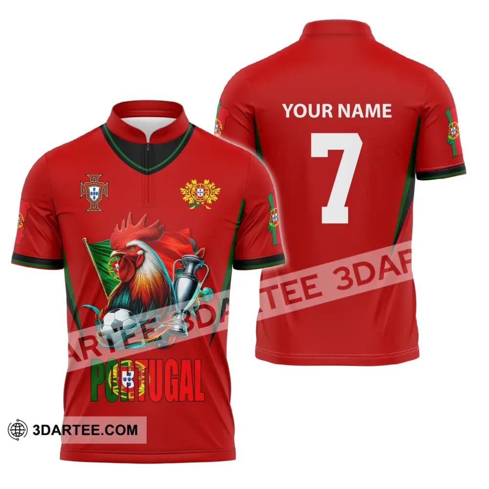 Unisex Shirt Custom Name And Number Portugal Football Euro 2024 Polo Long Sleeve Zipper / S T-Shirt