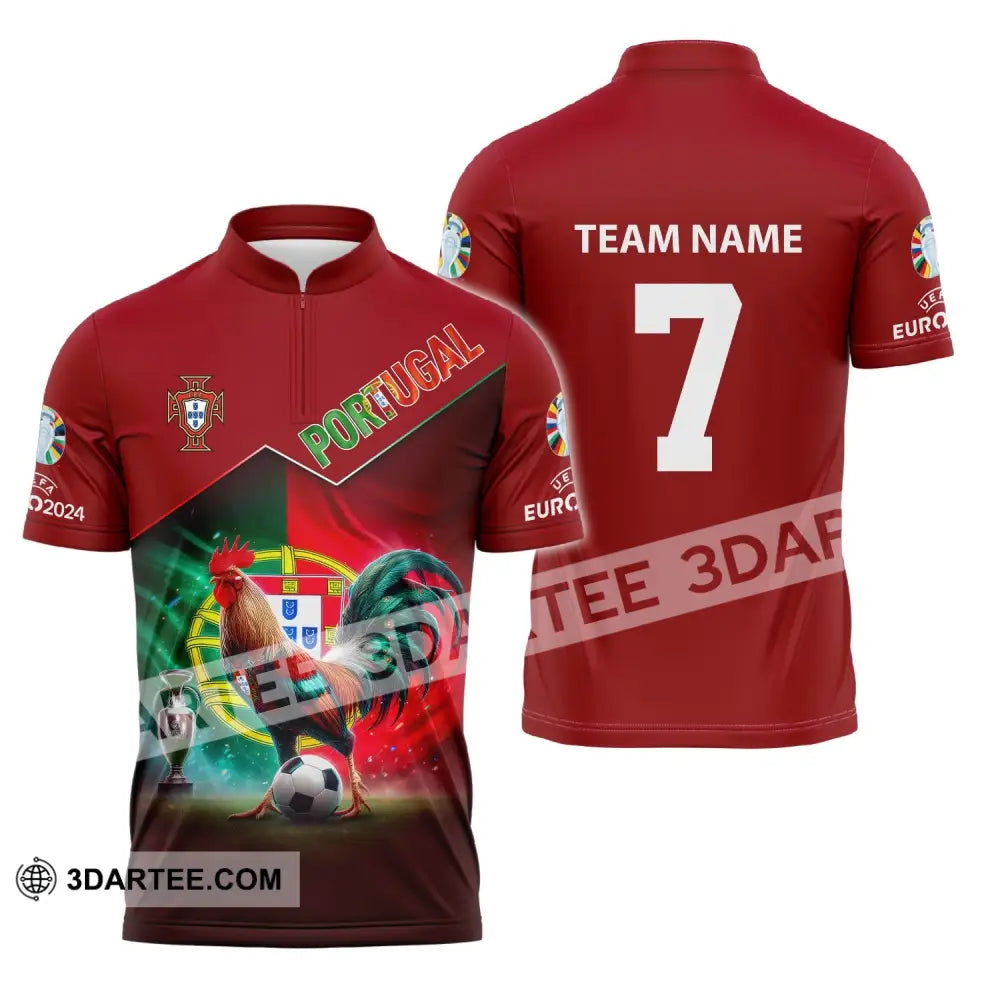 Unisex Shirt Custom Name And Number Portugal Football Euro 2024 Polo Long Sleeve Zipper / S T-Shirt