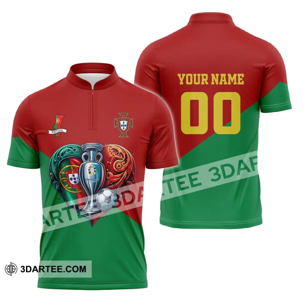 Unisex Shirt Custom Name And Number Portugal Football Polo Euro 2024 Hoodie Long Sleeve Zipper / S