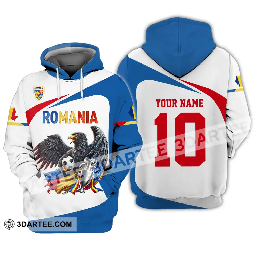 Unisex Shirt - Custom Name And Number Romania Eagle National Team Euro 2024 Cup Ball Hoodie / S