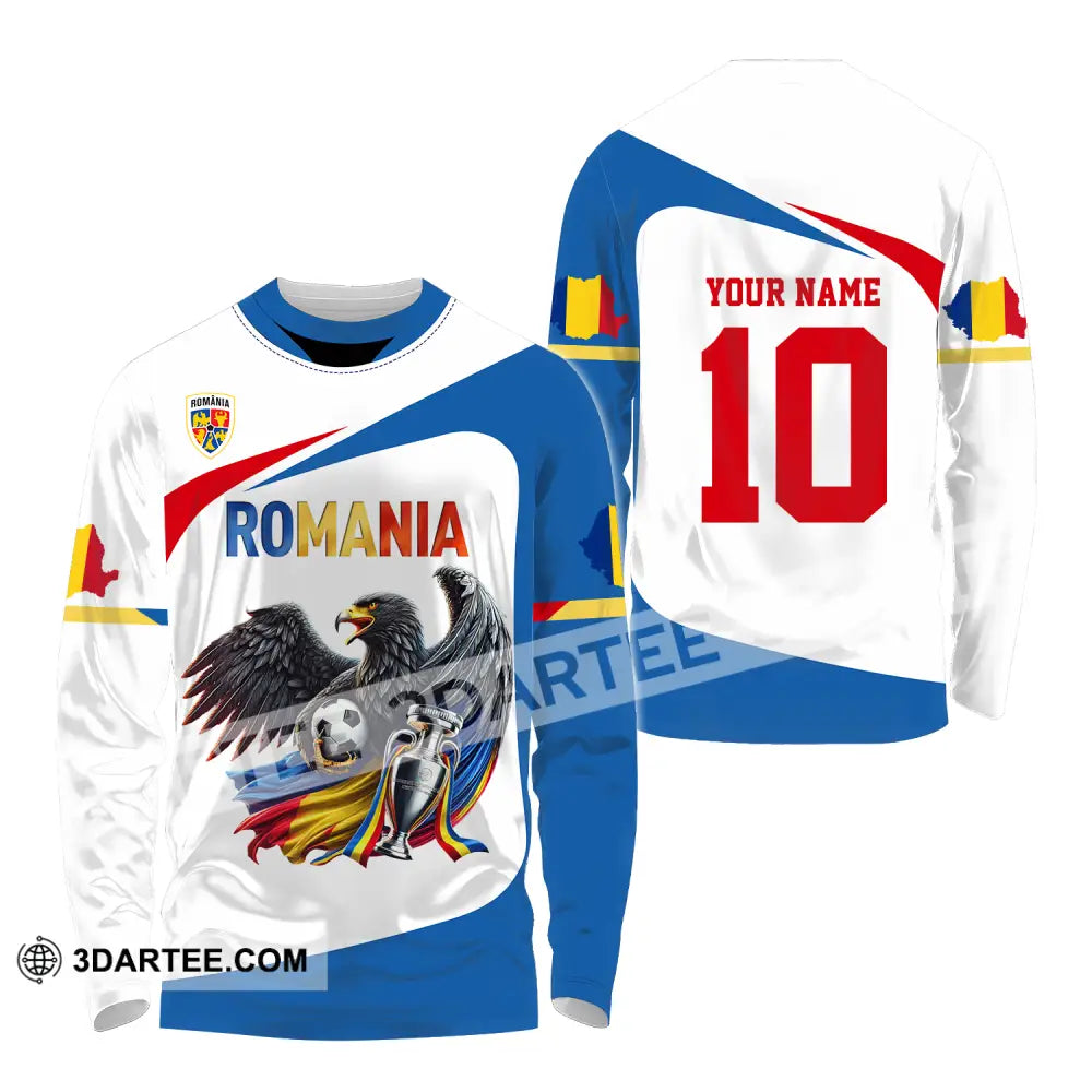 Unisex Shirt - Custom Name And Number Romania Eagle National Team Euro 2024 Cup Ball Long Sleeve /