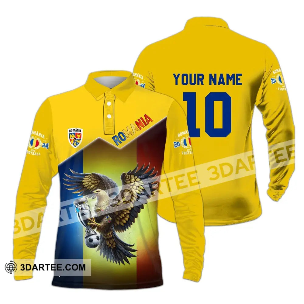 Unisex Shirt - Custom Name And Number Romania Euro 2024 Team Long Sleeve Polo / S T-Shirt