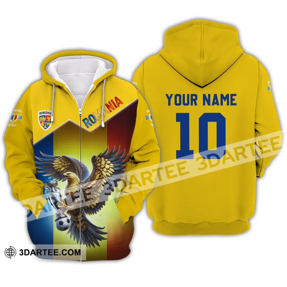 Unisex Shirt - Custom Name And Number Romania Euro 2024 Team Zipper Hoodie / S T-Shirt