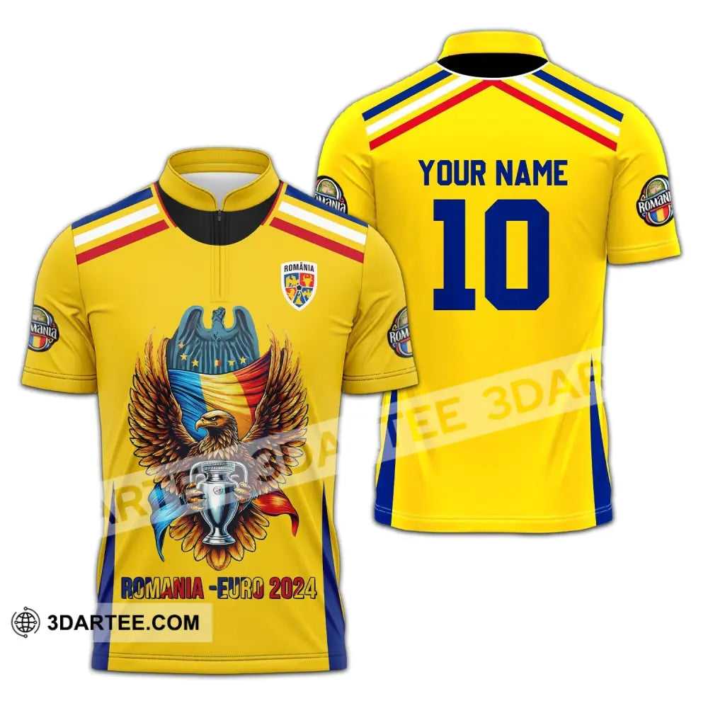 Unisex Shirt - Custom Name And Number Romania Euro 2024 Zipper Polo / S T-Shirt