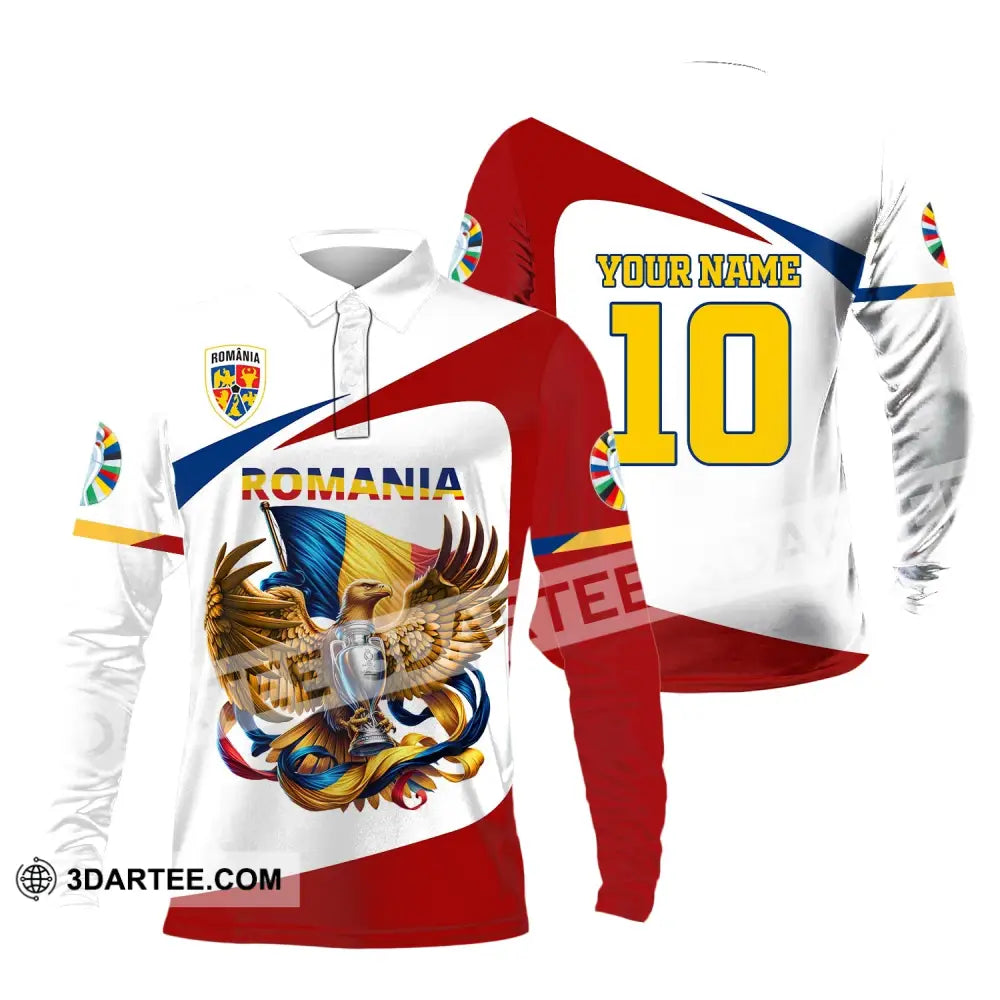 Unisex Shirt Custom Name And Number Romania Football Polo Euro 2024 Hoodie Long Sleeve / S T-Shirt