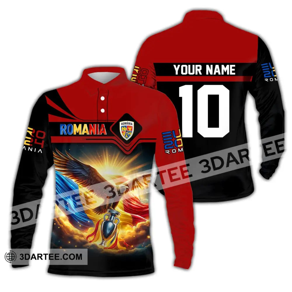 Unisex Shirt Custom Name And Number Romania Football Polo Euro 2024 Hoodie Long Sleeve / S T-Shirt