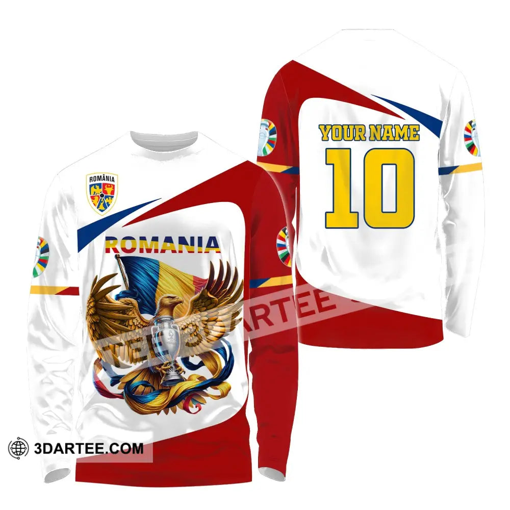 Unisex Shirt Custom Name And Number Romania Football Polo Euro 2024 Hoodie Long Sleeve / S T-Shirt