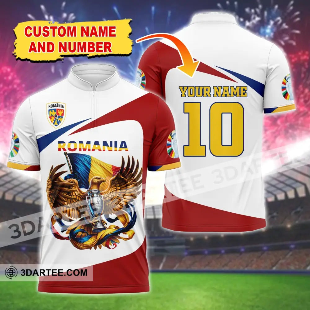 Unisex Shirt Custom Name And Number Romania Football Polo Euro 2024 Hoodie Long Sleeve T-Shirt