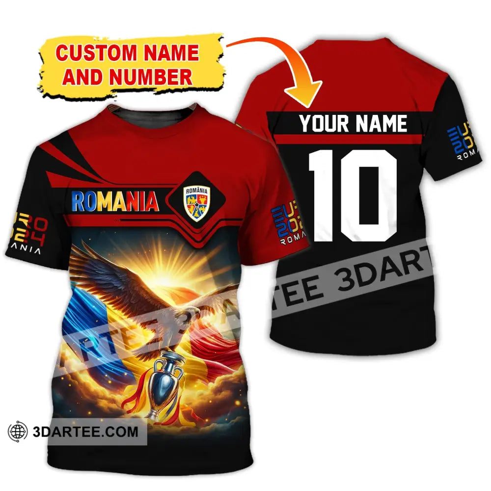 Unisex Shirt Custom Name And Number Romania Football Polo Euro 2024 Hoodie Long Sleeve T-Shirt