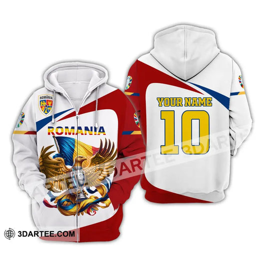 Unisex Shirt Custom Name And Number Romania Football Polo Euro 2024 Hoodie Long Sleeve Zipper / S