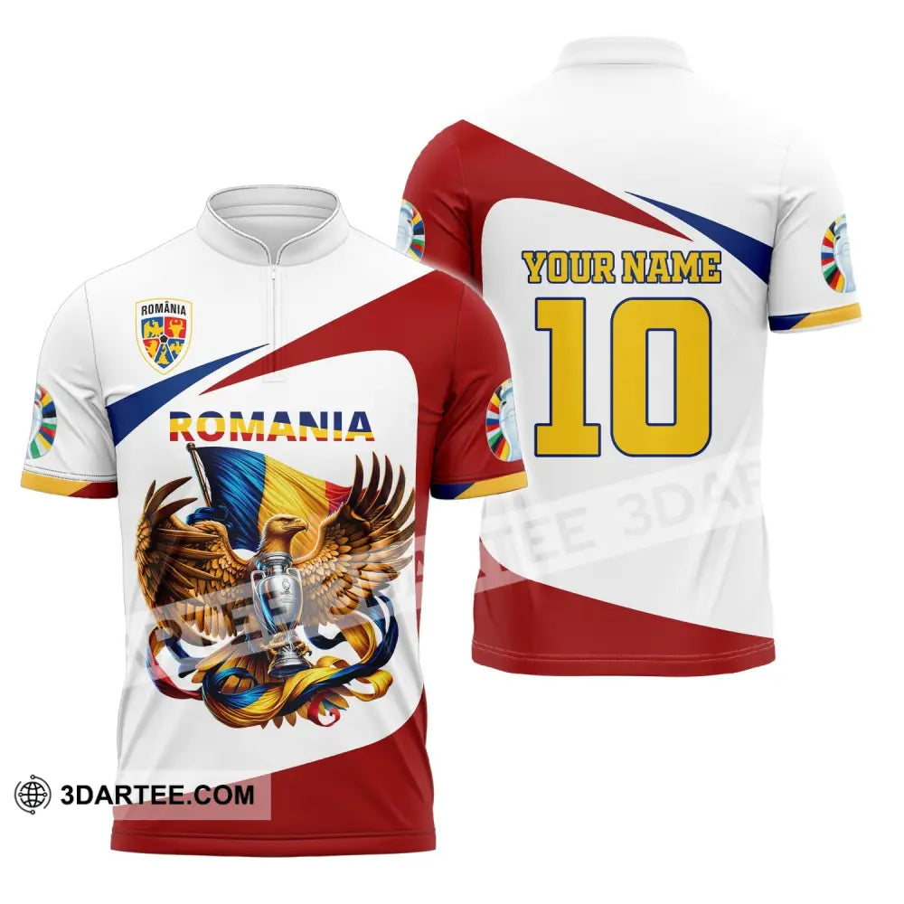 Unisex Shirt Custom Name And Number Romania Football Polo Euro 2024 Hoodie Long Sleeve Zipper / S