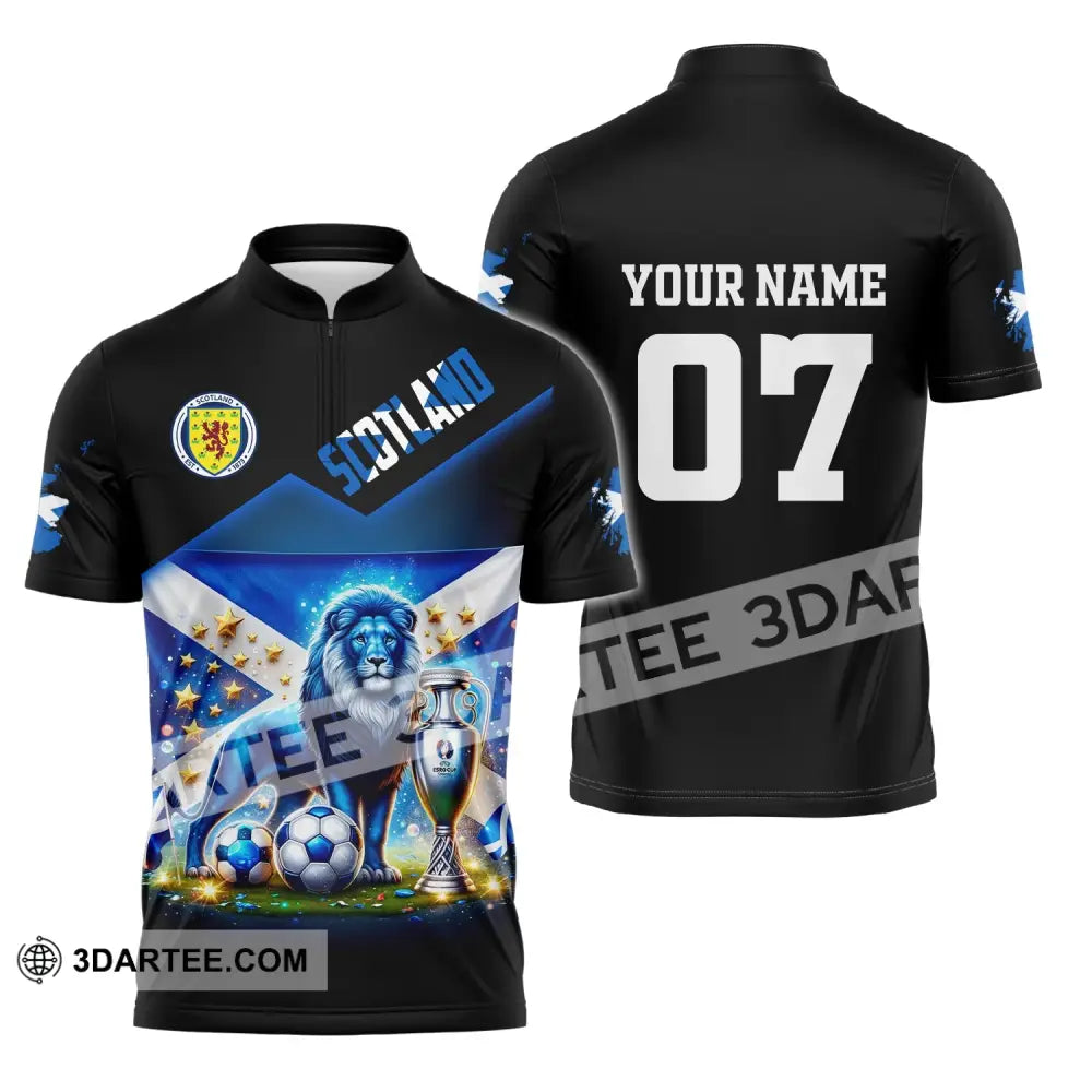 Unisex Shirt Custom Name And Number Scotland Football Euro 2024 Polo Long Sleeve Zipper / S T-Shirt