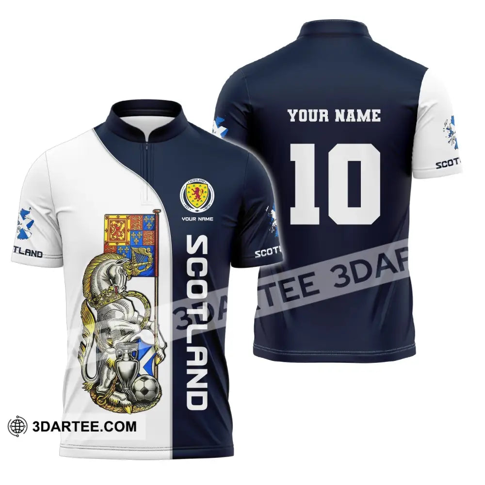 Unisex Shirt Custom Name And Number Scotland Football Polo Long Sleeve Euro 2024 Zipper / S T-Shirt