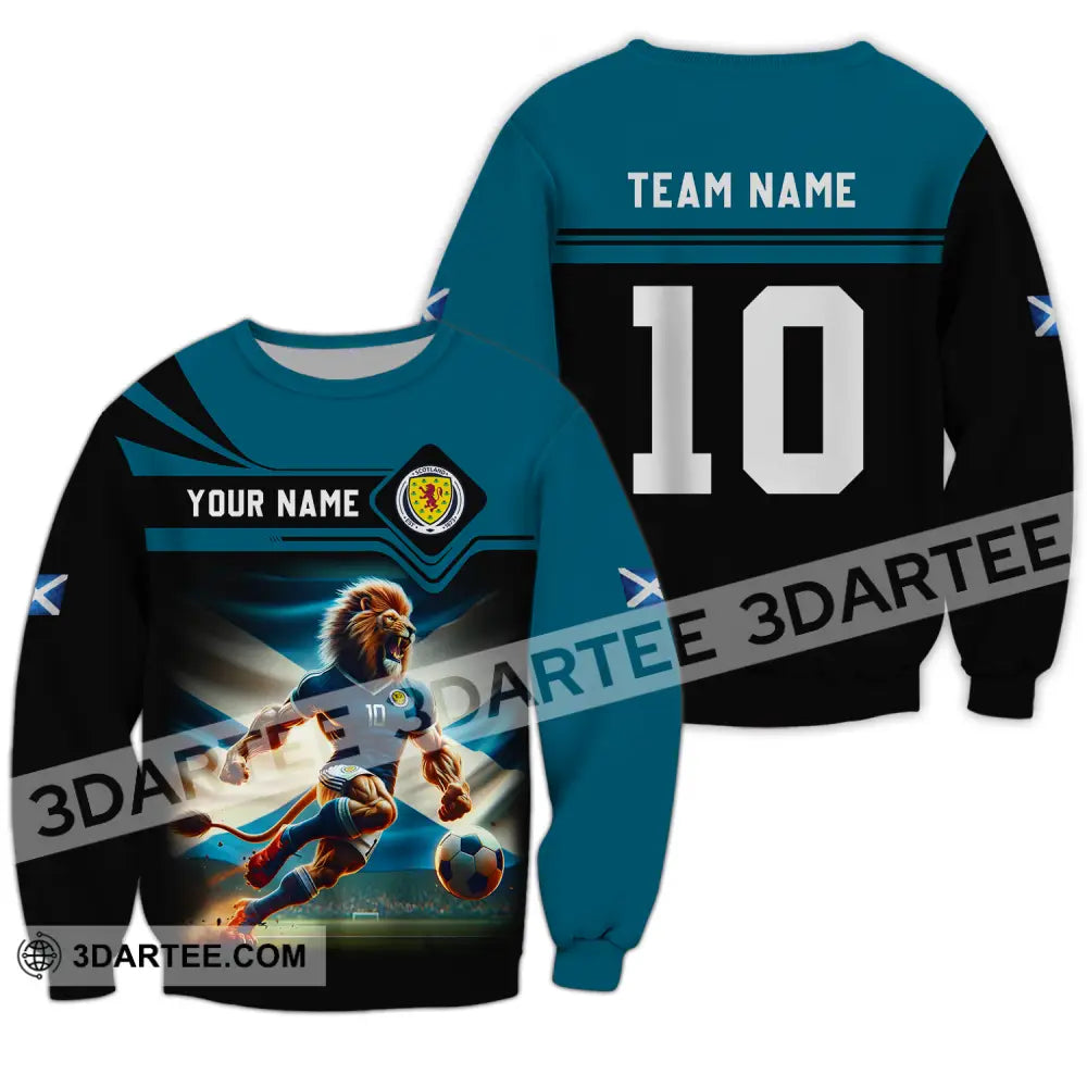 Unisex Shirt - Custom Name And Number Scotland Lion Playing Ball Long Sleeve / S T-Shirt