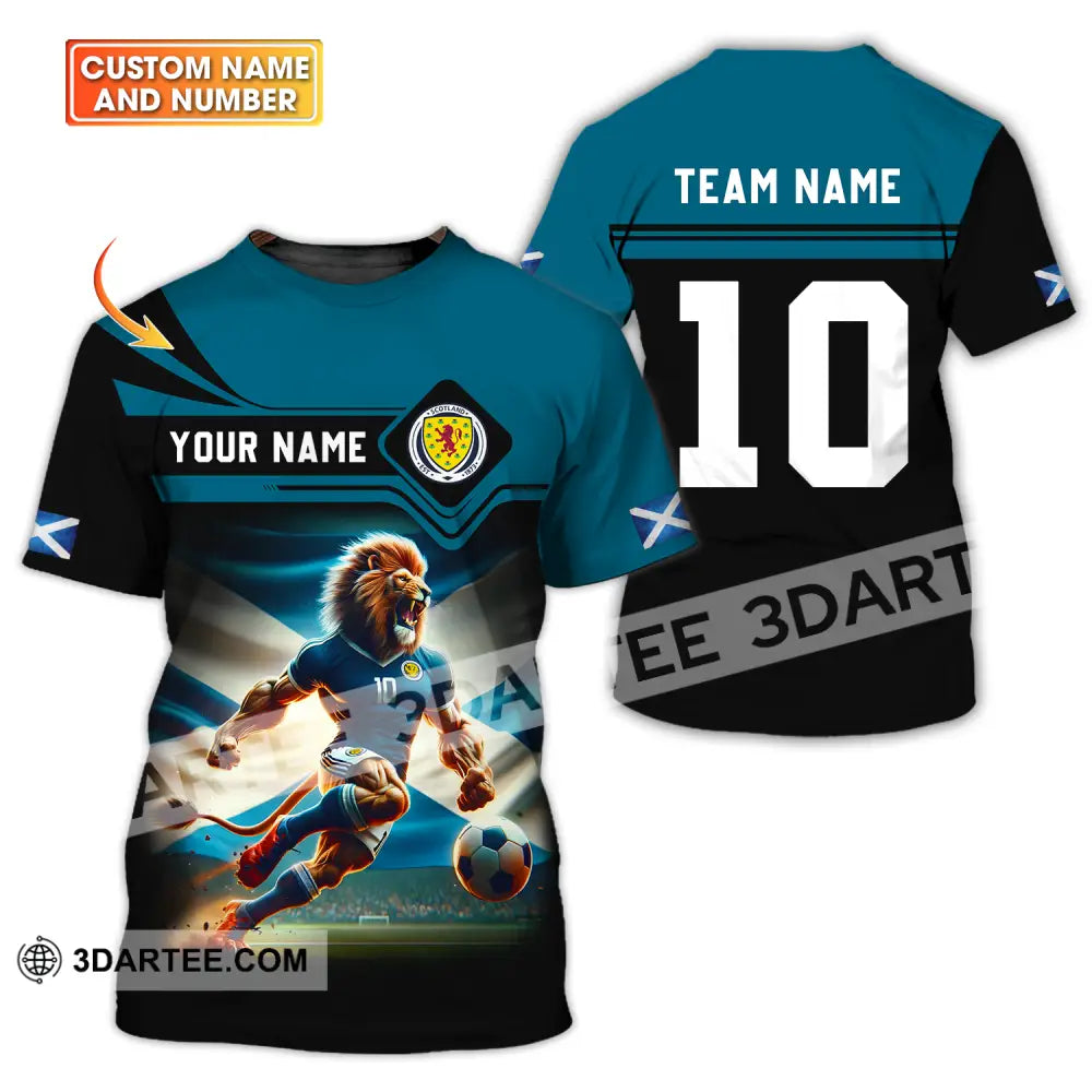 Unisex Shirt - Custom Name And Number Scotland Lion Playing Ball T-Shirt