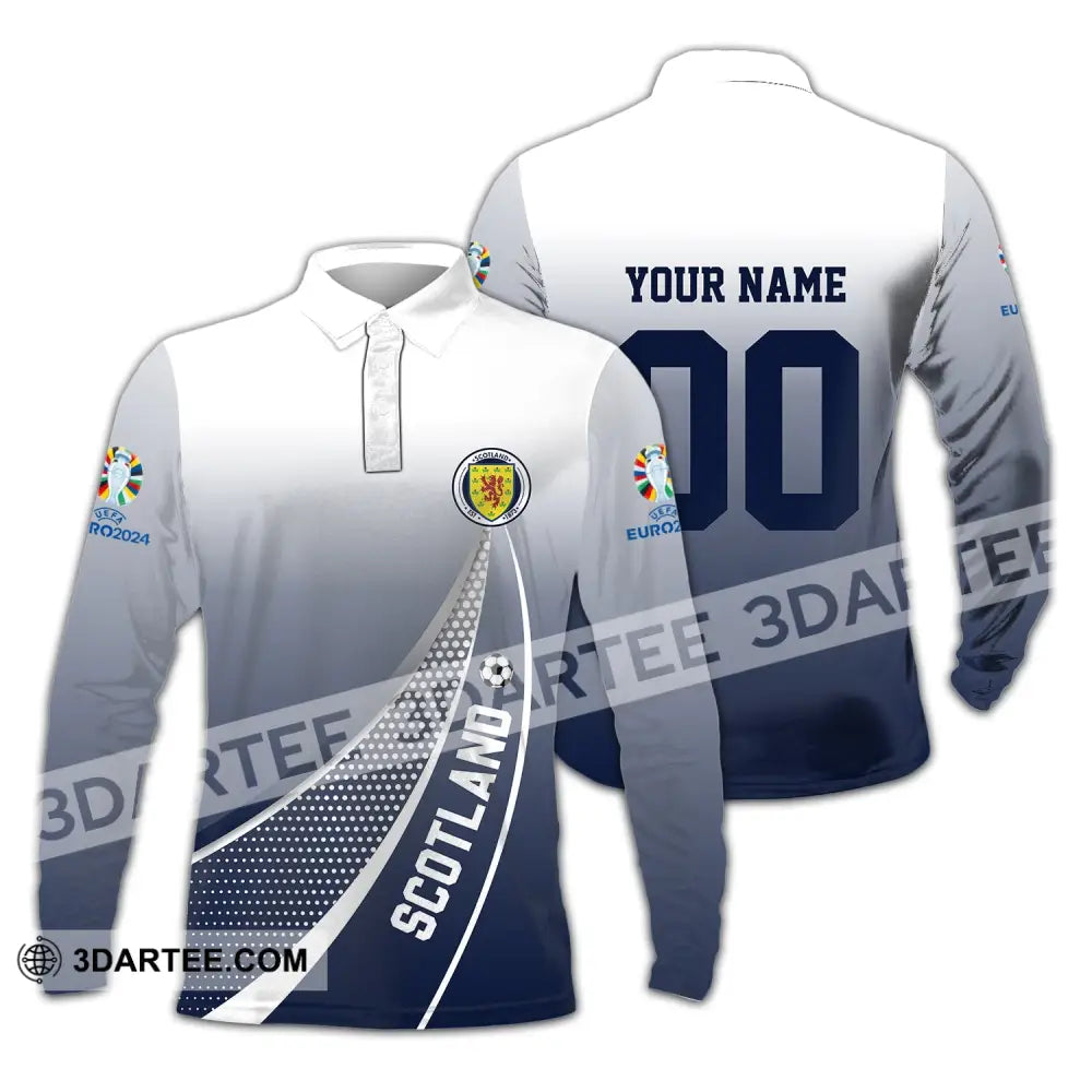 Unisex Shirt - Custom Name And Number Scotland National Team Euro 2024 Long Sleeve Polo / S T-Shirt