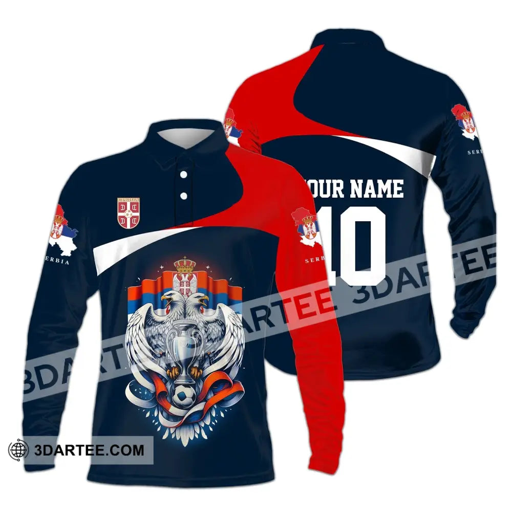 Unisex Shirt - Custom Name And Number Serbia Euro 2024 National Team Long Sleeve Polo / S T-Shirt