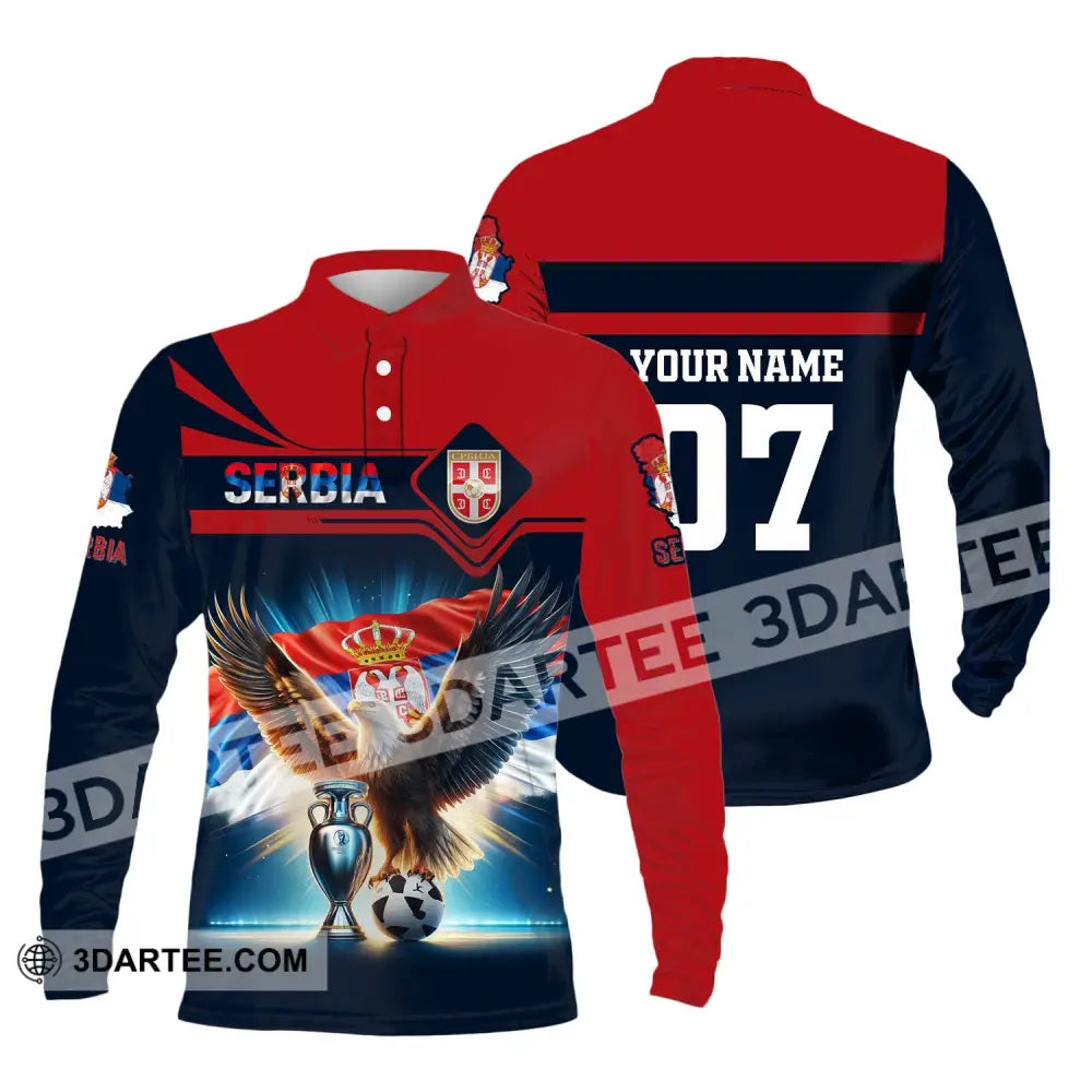 Unisex Shirt Custom Name And Number Serbia Football Polo Euro 2024 Hoodie Long Sleeve / S T-Shirt