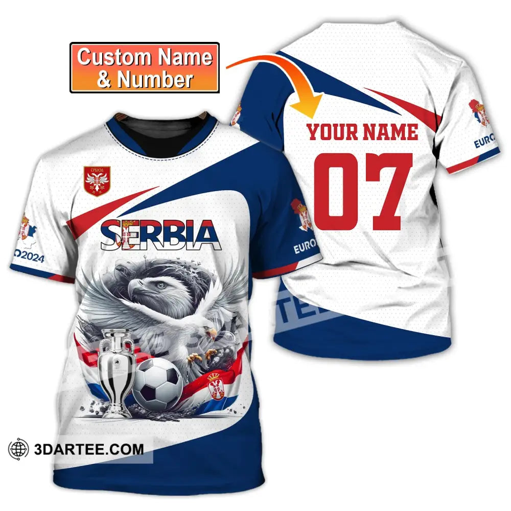 Unisex Shirt Custom Name And Number Serbia Football Polo Euro 2024 Hoodie Long Sleeve T-Shirt