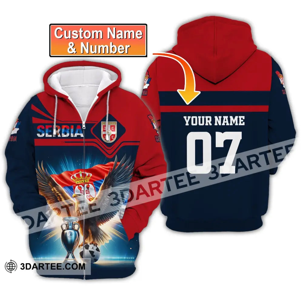 Unisex Shirt Custom Name And Number Serbia Football Polo Euro 2024 Hoodie Long Sleeve T-Shirt