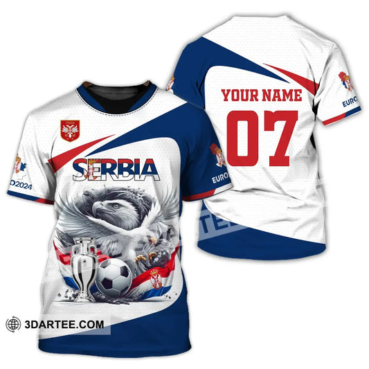 Unisex Shirt Custom Name And Number Serbia Football Polo Euro 2024 Hoodie Long Sleeve T-Shirt / S