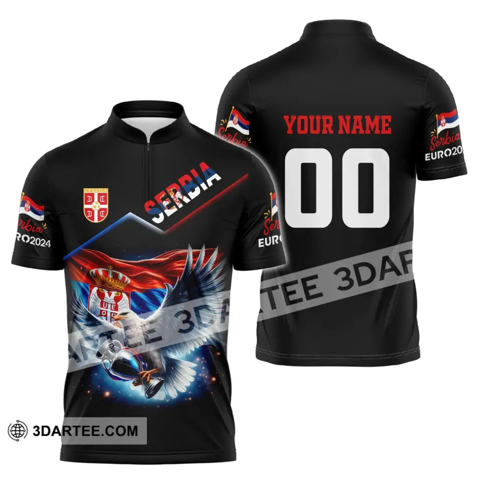 Unisex Shirt Custom Name And Number Serbia Football Polo Long Sleeve Zipper / S T-Shirt