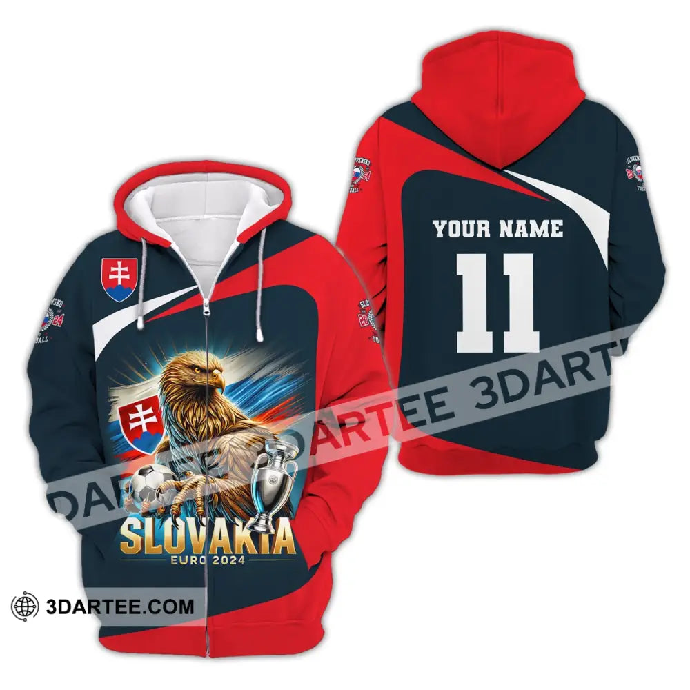 Unisex Shirt Custom Name And Number Slovakia Euro 2024 Football Uefa Polo Long Sleeve Zipper Hoodie