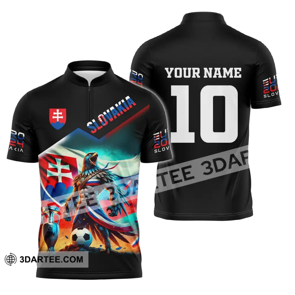 Unisex Shirt Custom Name And Number Slovakia Football Polo Long Sleeve Zipper / S T-Shirt