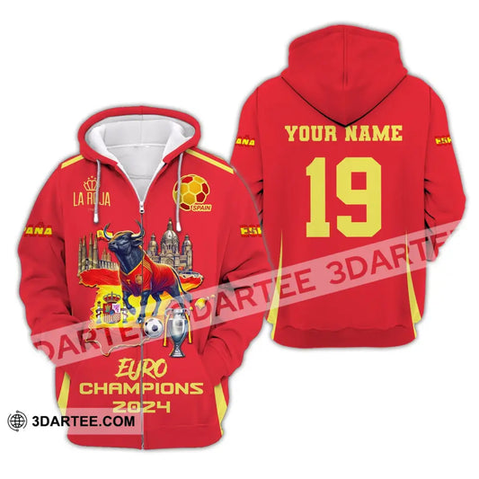 Unisex Shirt Custom Name And Number Spain Football Euro 2024 La Roja 1989 Polo Long Sleeve Zipper